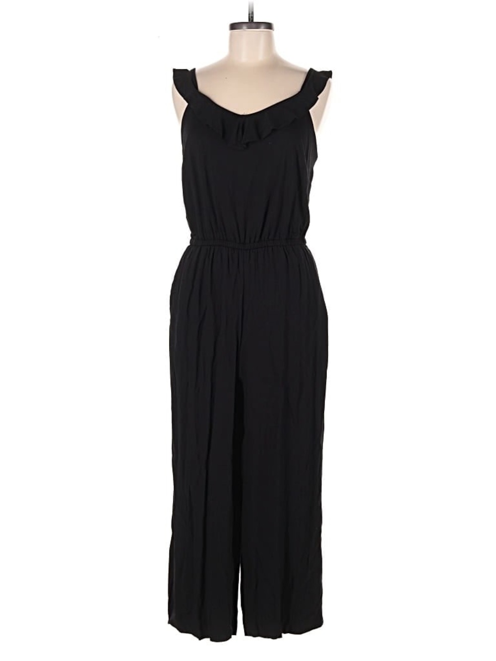 LOFT Black Ruffle-Trim Sleeveless Jumpsuit